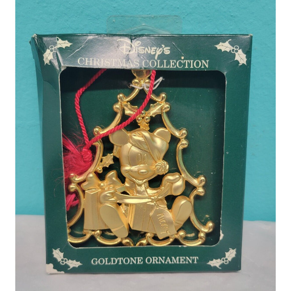Disney Mickey Mouse Gold Tone Christmas Tree Ornament 5” - Picture 1 of 7